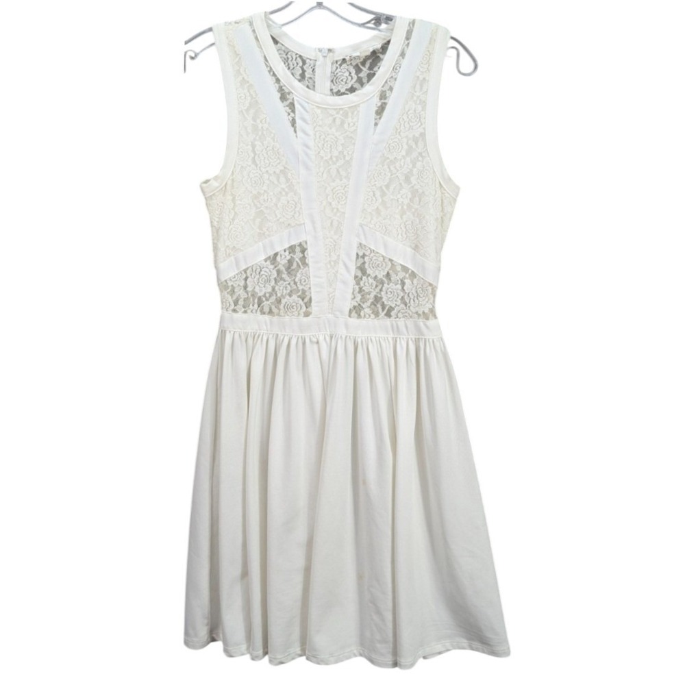 It Girl Women's Floral Lace Crochet‎ Dress Pleated Sleeveless Boho White Size M